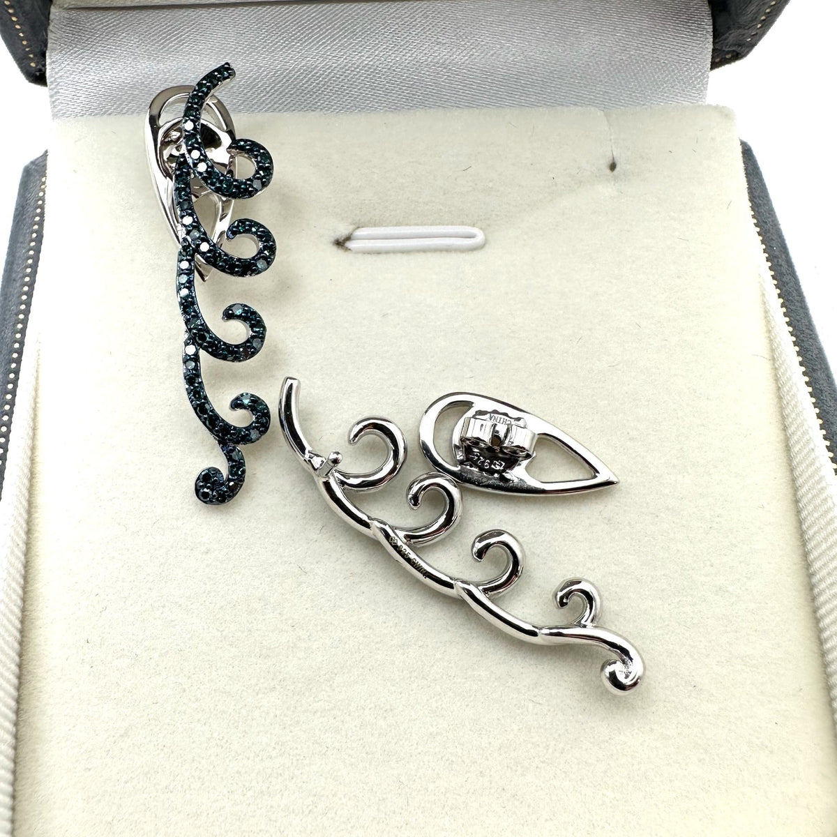 Blue Diamond Sterling Silver Pierced Earrings 1.5 Inch