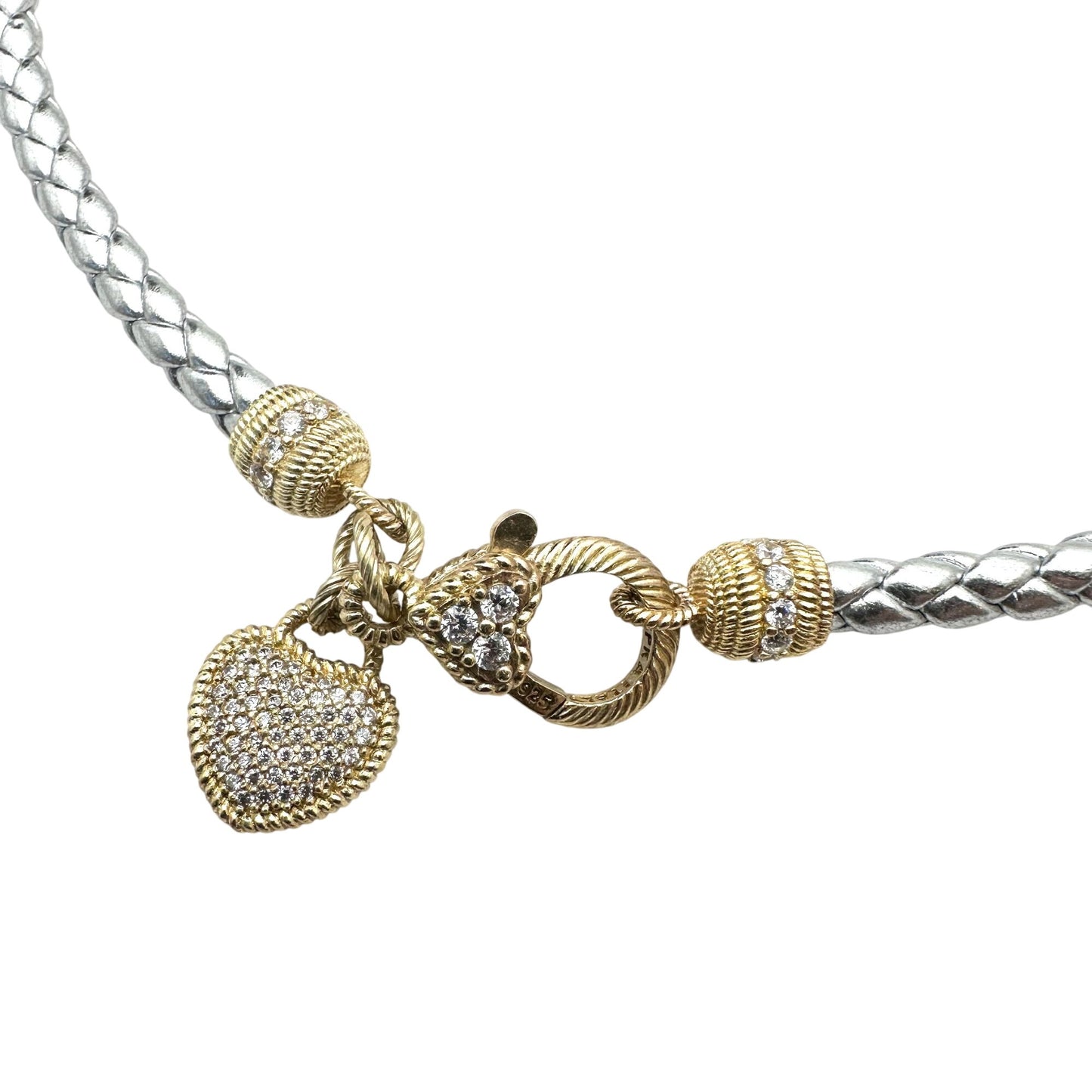 Judith Ripka Necklace 14K Gold Plated Sterling Silver Braided Cord CZ 17 Inch