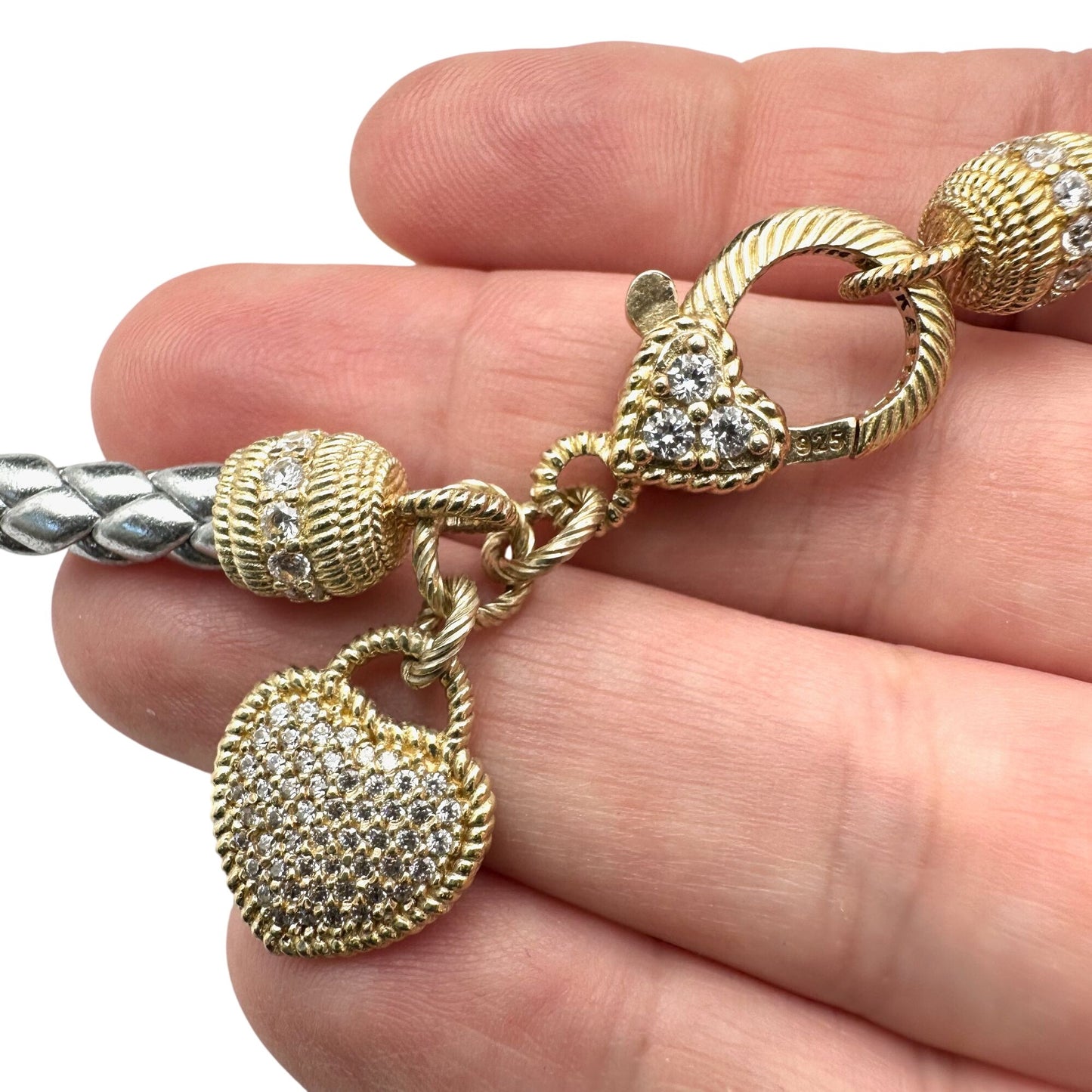 Judith Ripka Necklace 14K Gold Plated Sterling Silver Braided Cord CZ 17 Inch