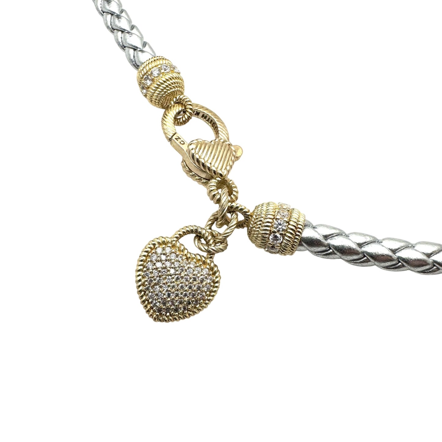 Judith Ripka Necklace 14K Gold Plated Sterling Silver Braided Cord CZ 17 Inch