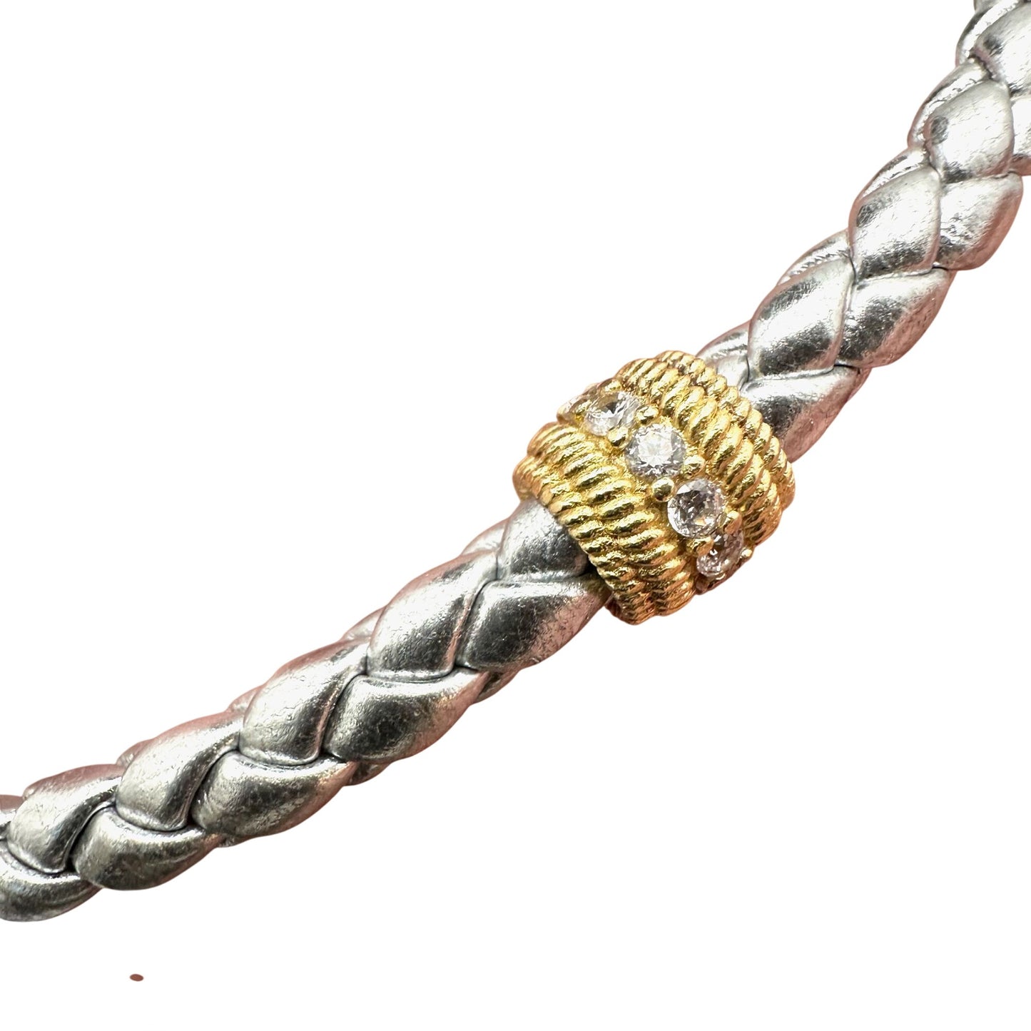Judith Ripka Necklace 14K Gold Plated Sterling Silver Braided Cord CZ 17 Inch