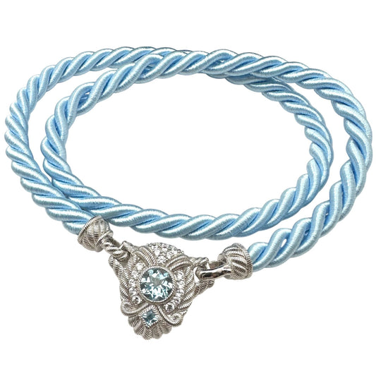 Judith Ripka Necklace Blue Silk Cord Sterling Silver Cubic Zirconia 18 Inch