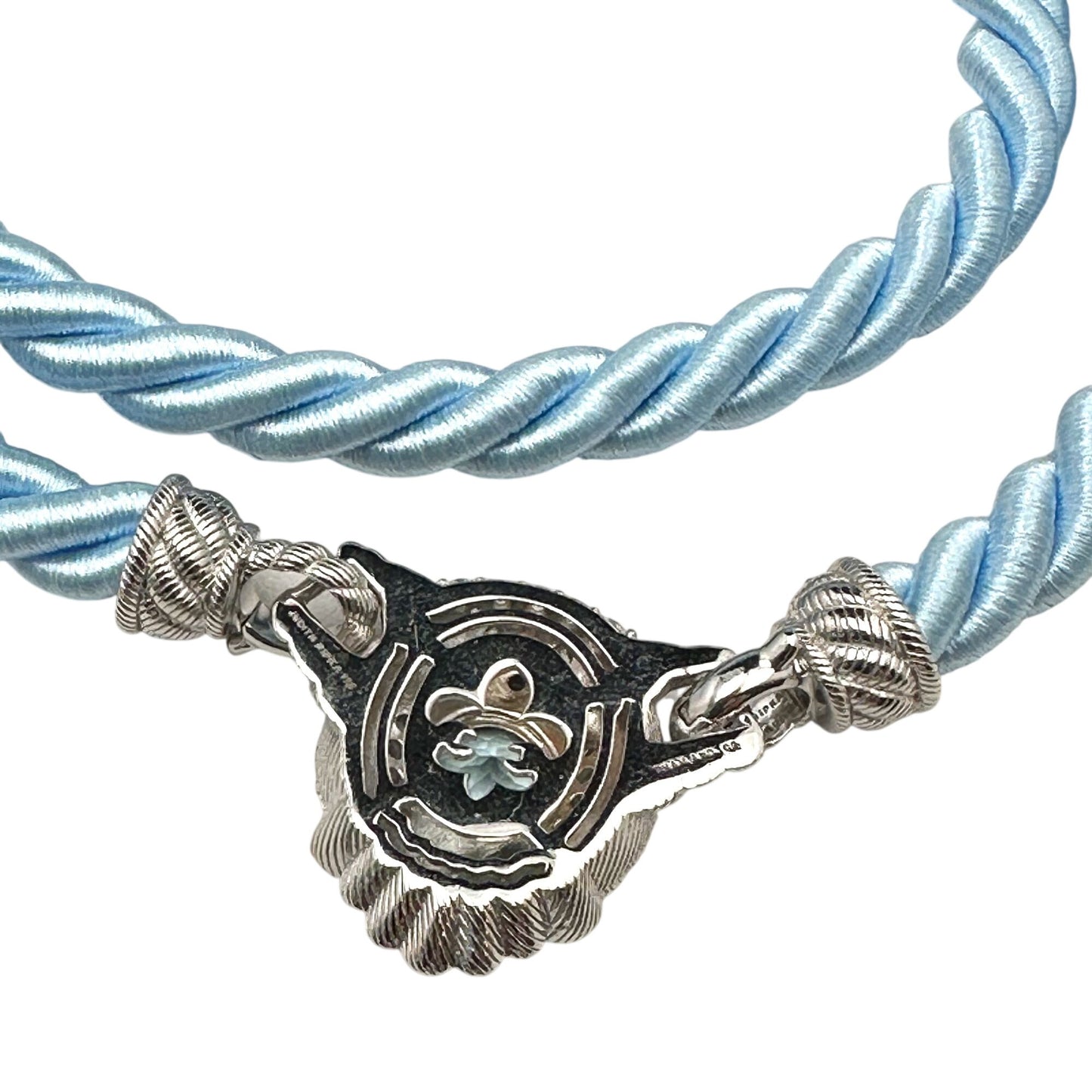 Judith Ripka Necklace Blue Silk Cord Sterling Silver Cubic Zirconia 18 Inch