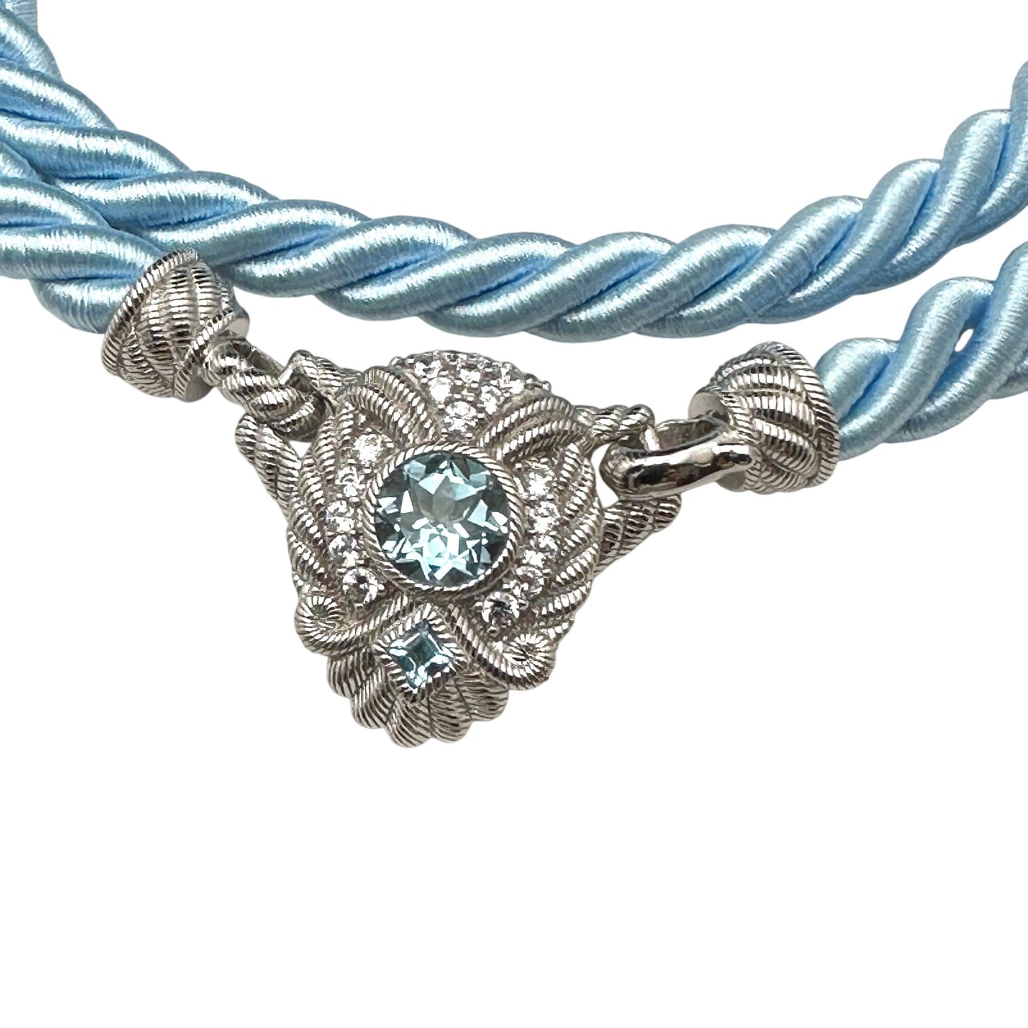 Judith Ripka Necklace Blue Silk Cord Sterling Silver Cubic Zirconia 18 Inch