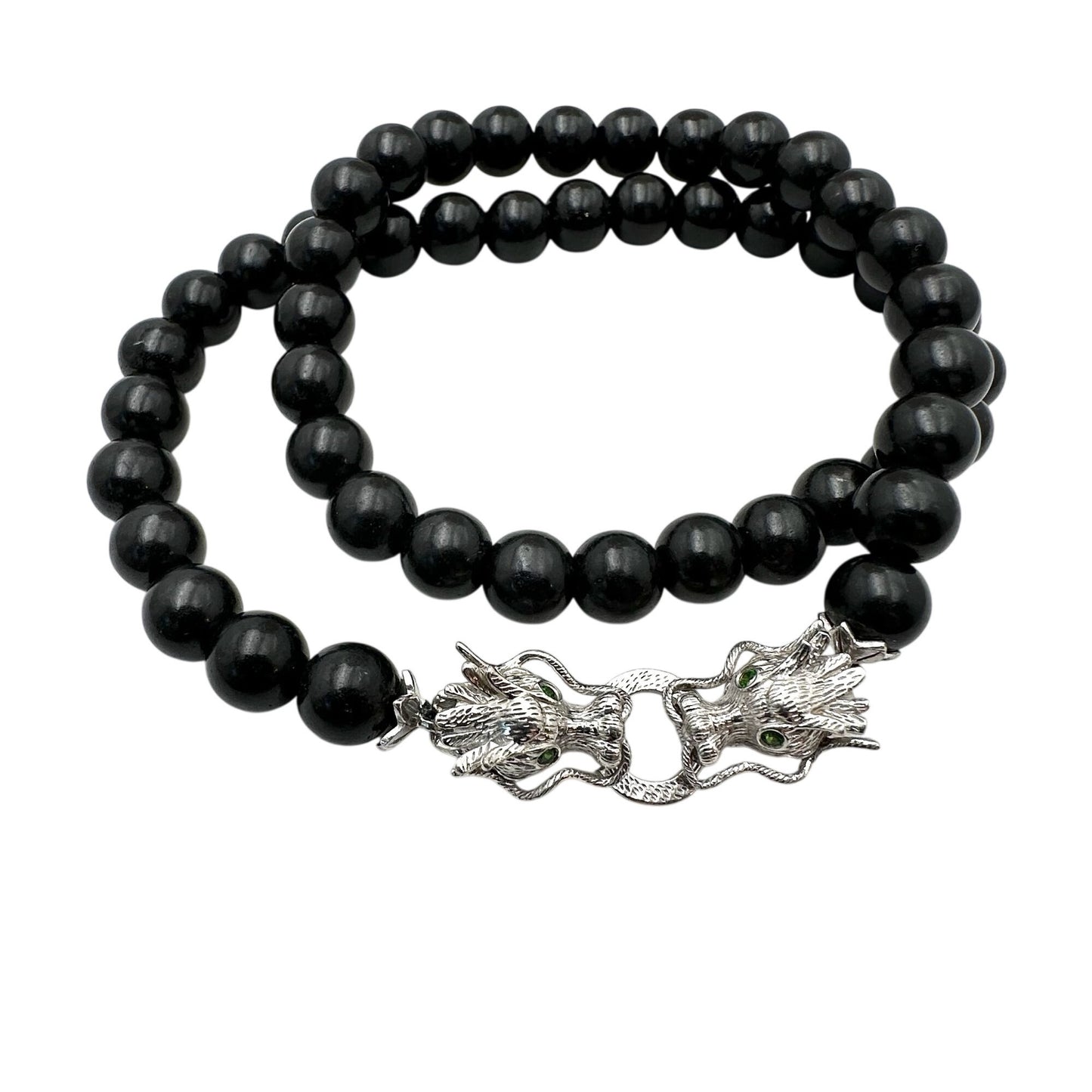 D Joy Dragon Necklace Sterling Silver Black Gemstone Beads 20 Inch