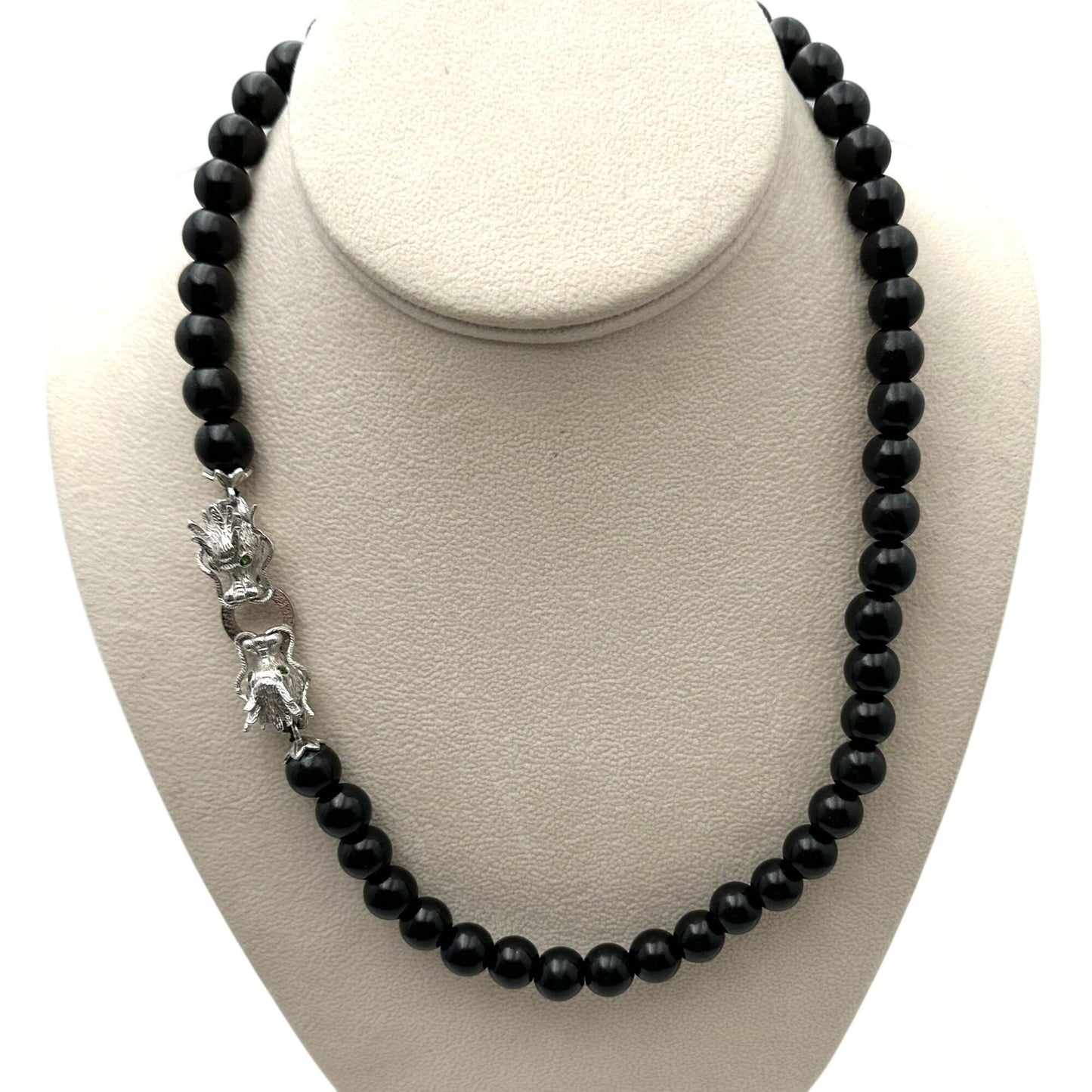 D Joy Dragon Necklace Sterling Silver Black Gemstone Beads 20 Inch