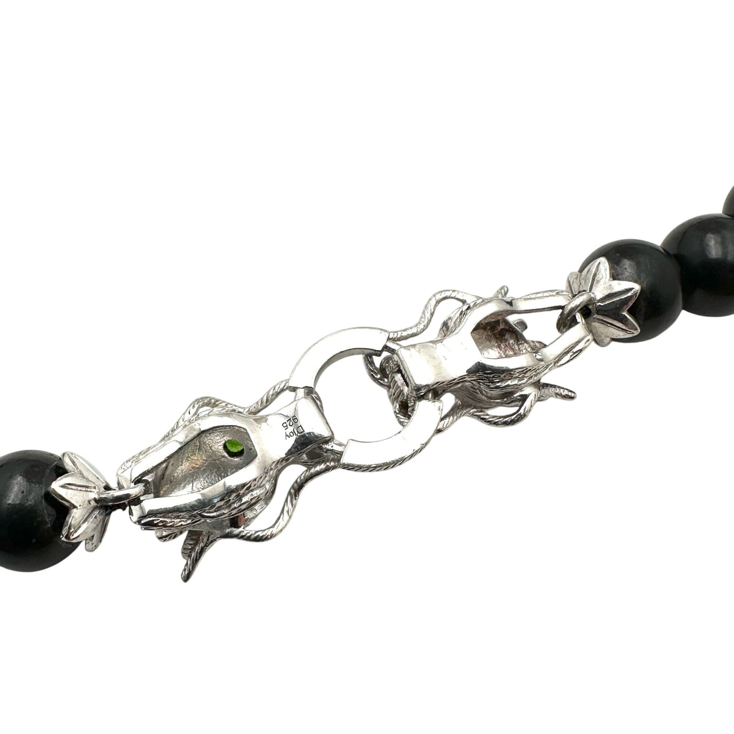 D Joy Dragon Necklace Sterling Silver Black Gemstone Beads 20 Inch