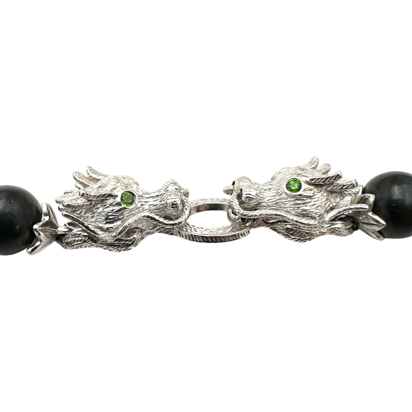 D Joy Dragon Necklace Sterling Silver Black Gemstone Beads 20 Inch