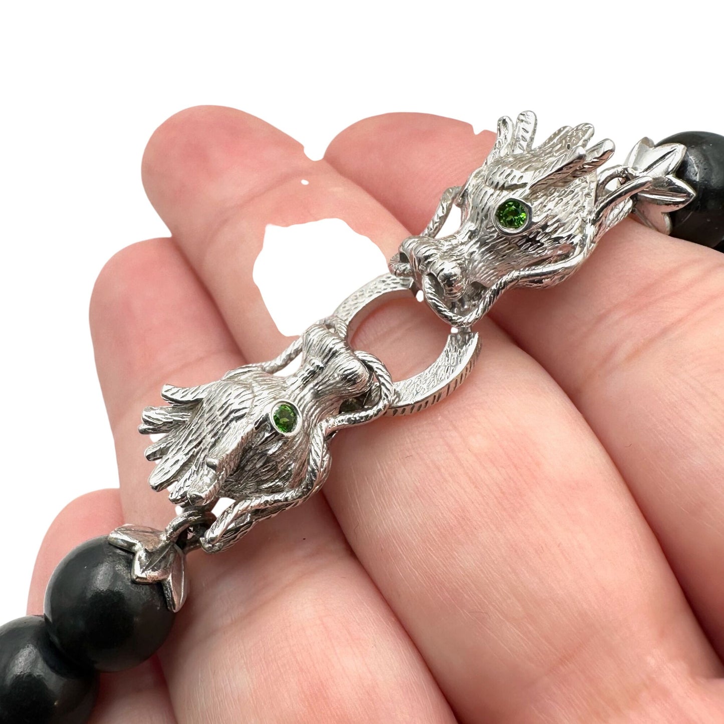D Joy Dragon Necklace Sterling Silver Black Gemstone Beads 20 Inch