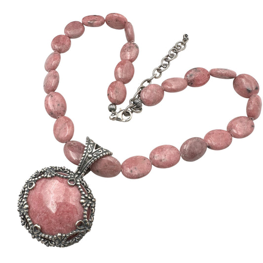 Carolyn Pollack Pink Rhodonite Sterling Silver Pendant Necklace