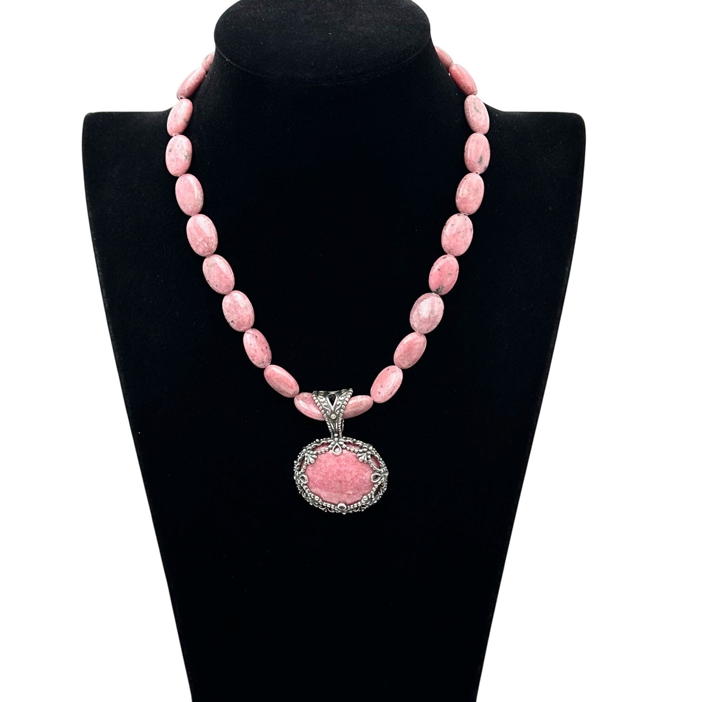 Carolyn Pollack Pink Rhodonite Sterling Silver Pendant Necklace