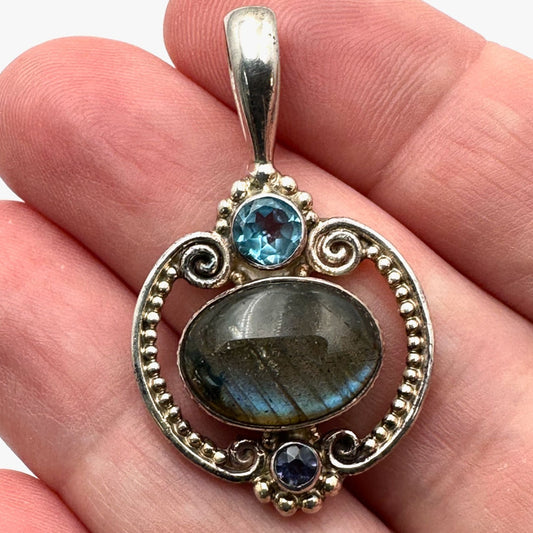 sajen labradorite blue topaz sterling silver pendant