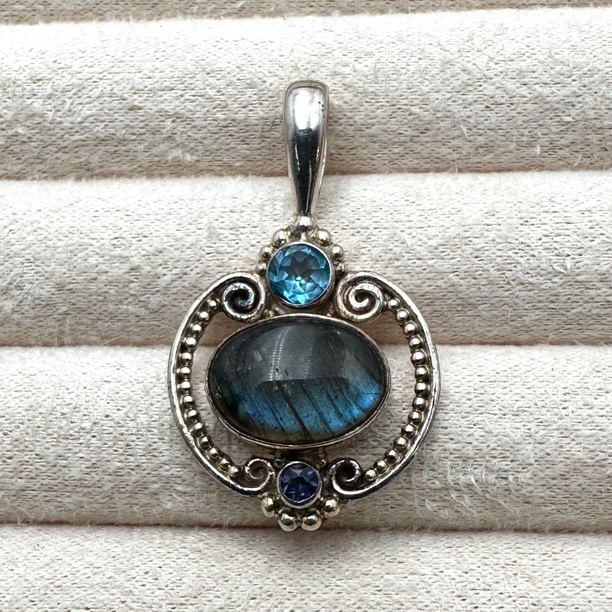 Sajen Blue Topaz Labradorite Sterling Silver Pendant 1.5"