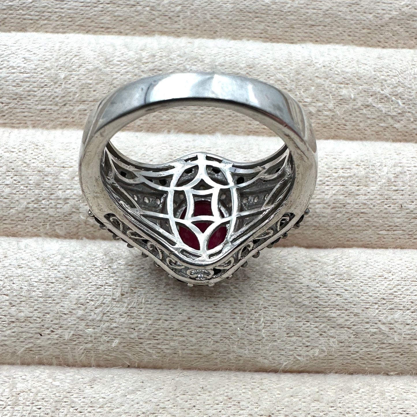 Chuck Clemency Ring Ruby Black Spinel White Topaz Size 8 Sterling Silver