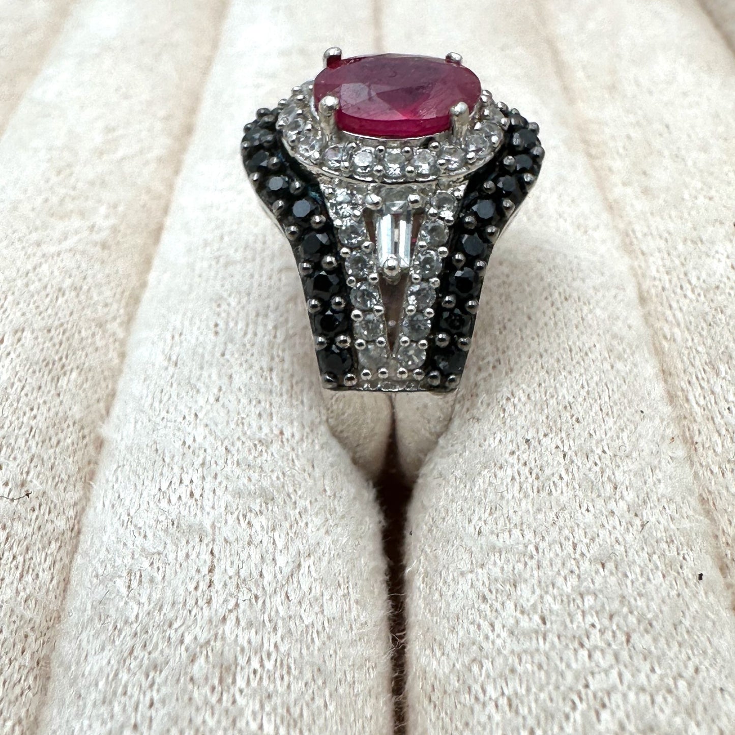 Chuck Clemency Ring Ruby Black Spinel White Topaz Size 8 Sterling Silver