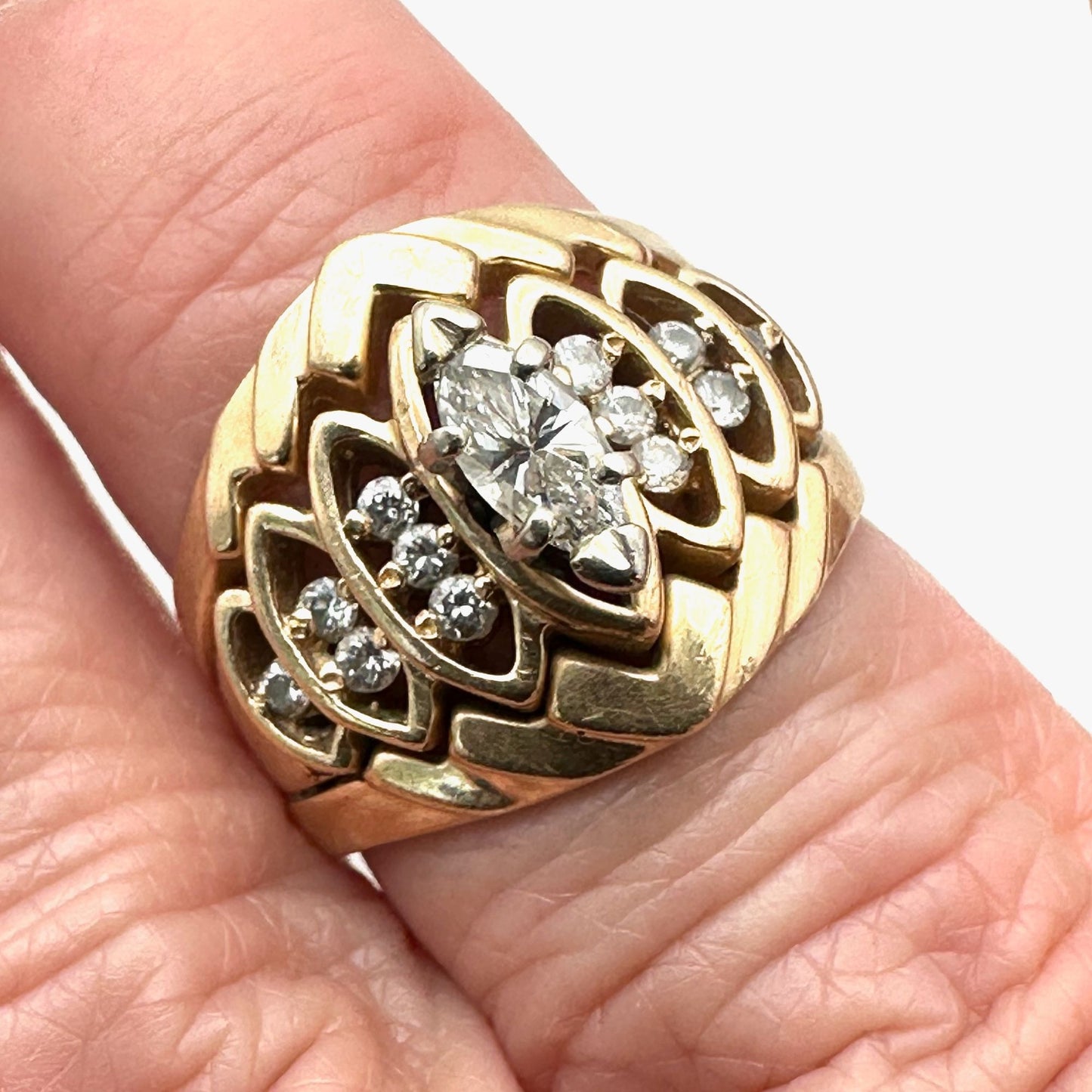 Vintage 14K Gold Diamond Cluster Ring Size 6.5