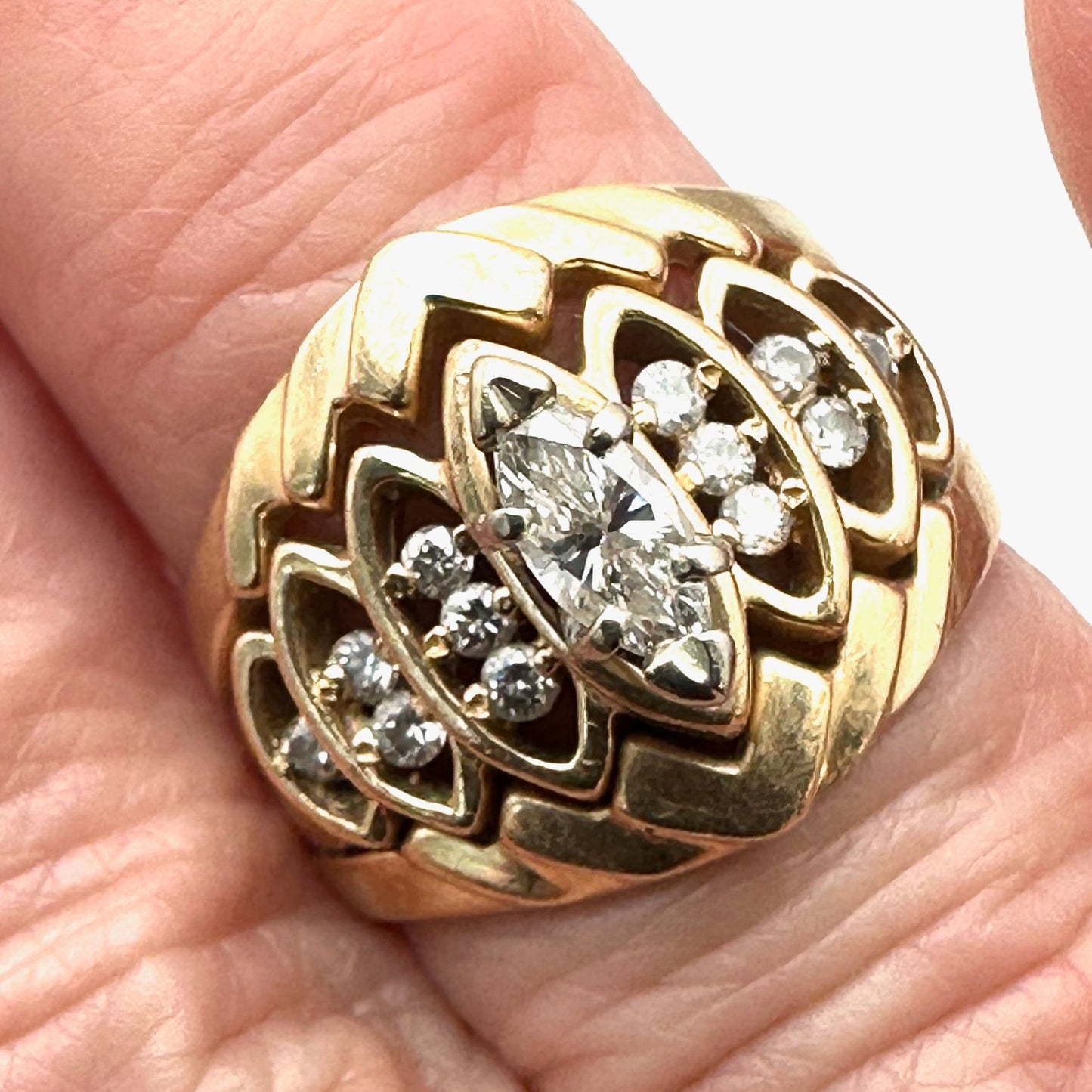 Vintage 14K Gold Diamond Cluster Ring Size 6.5