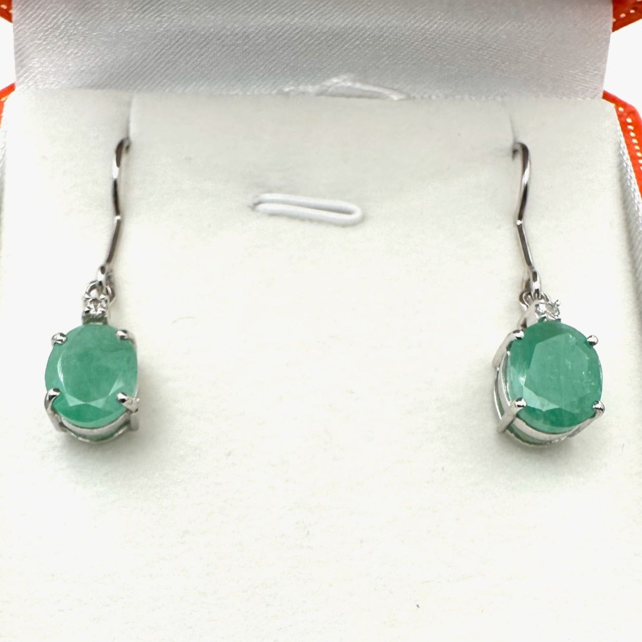 Emerald & White Topaz Sterling Silver Pierced Earrings