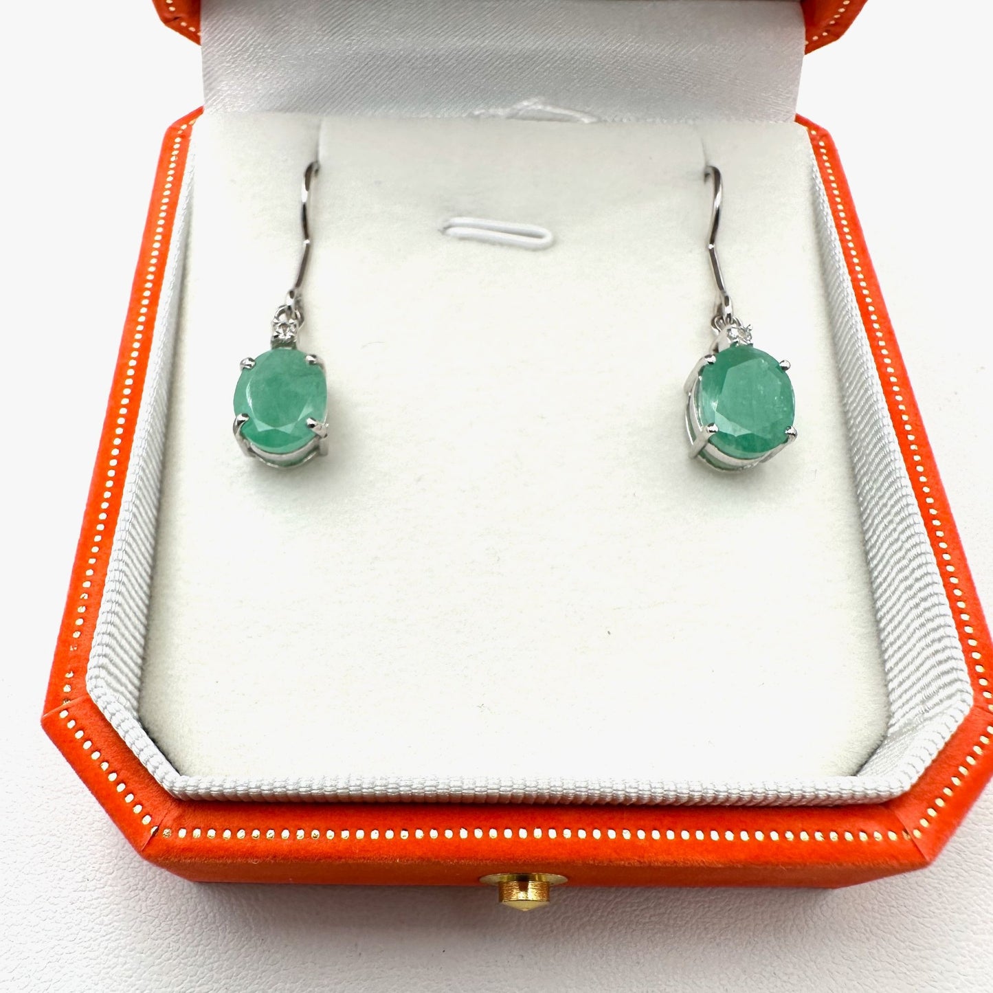 Emerald & White Topaz Sterling Silver Pierced Earrings