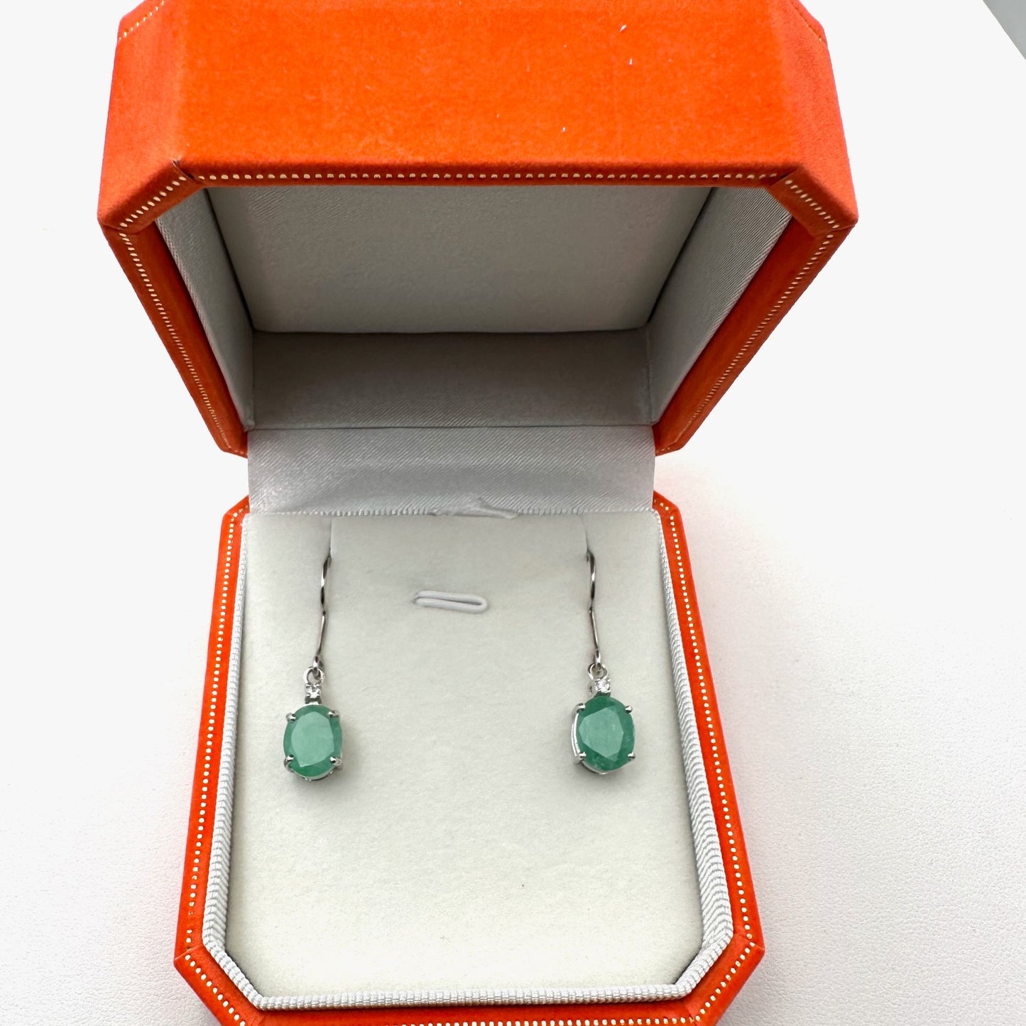 Emerald & White Topaz Sterling Silver Pierced Earrings