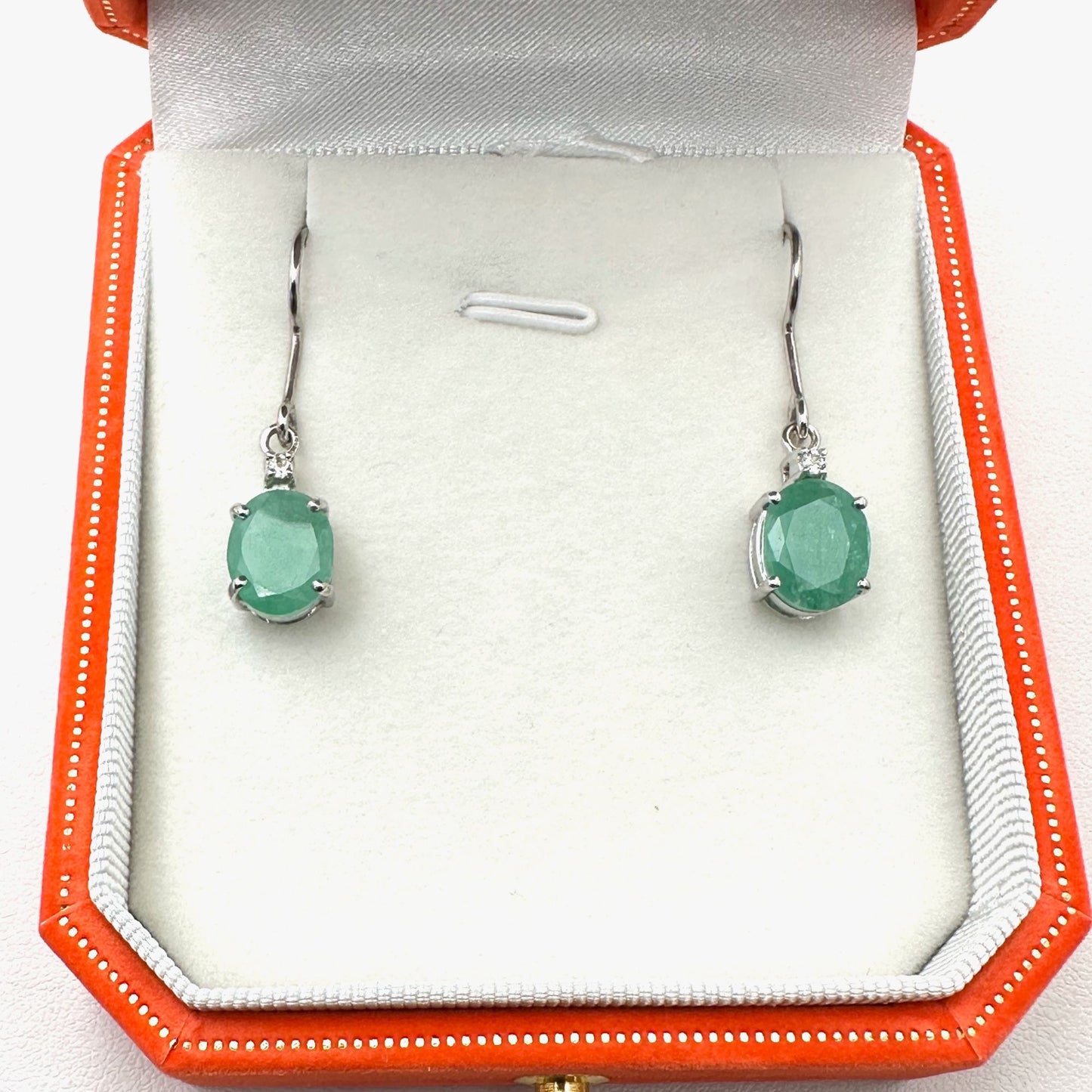 Emerald & White Topaz Sterling Silver Pierced Earrings