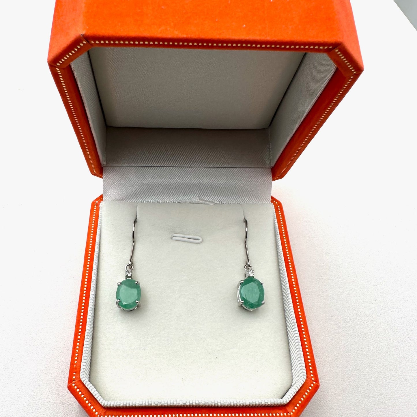 Emerald & White Topaz Sterling Silver Pierced Earrings