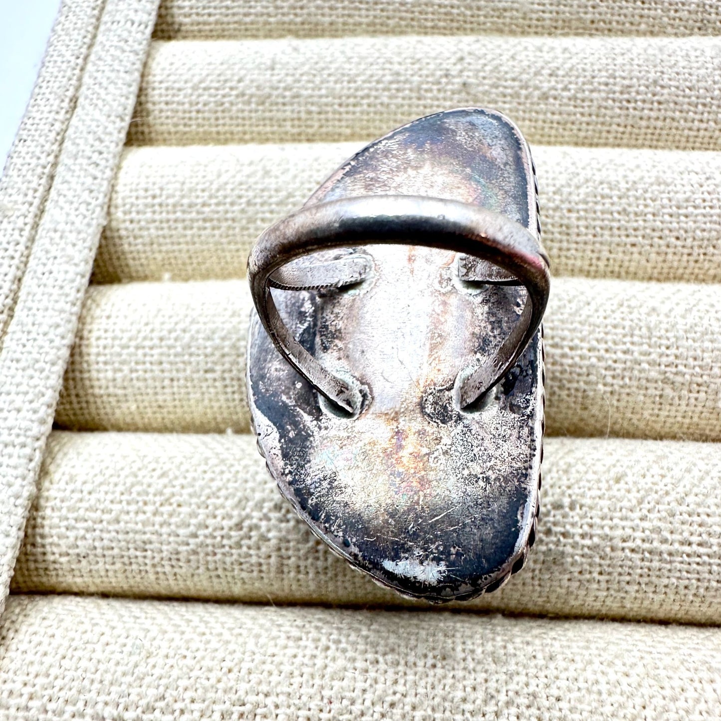 Vintage Native American Huge Domed Green Gemstone Sterling Silver Ring Size 8.5