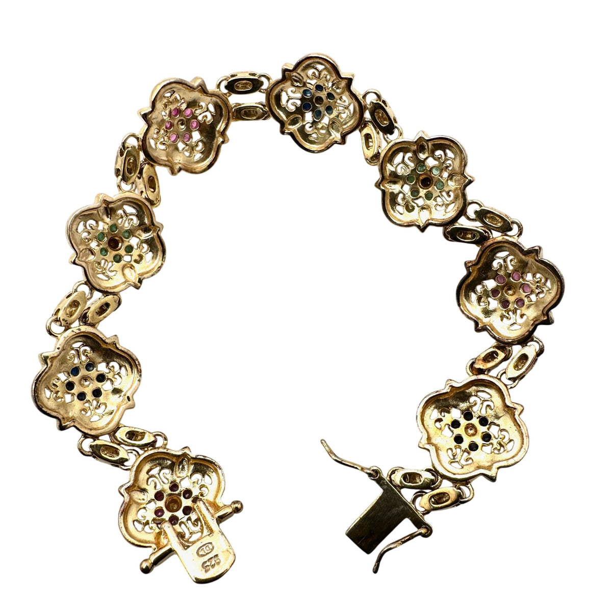 Ross Simons Ruby Emerald Sapphire Diamond Bracelet Gold Plated Sterling Silver