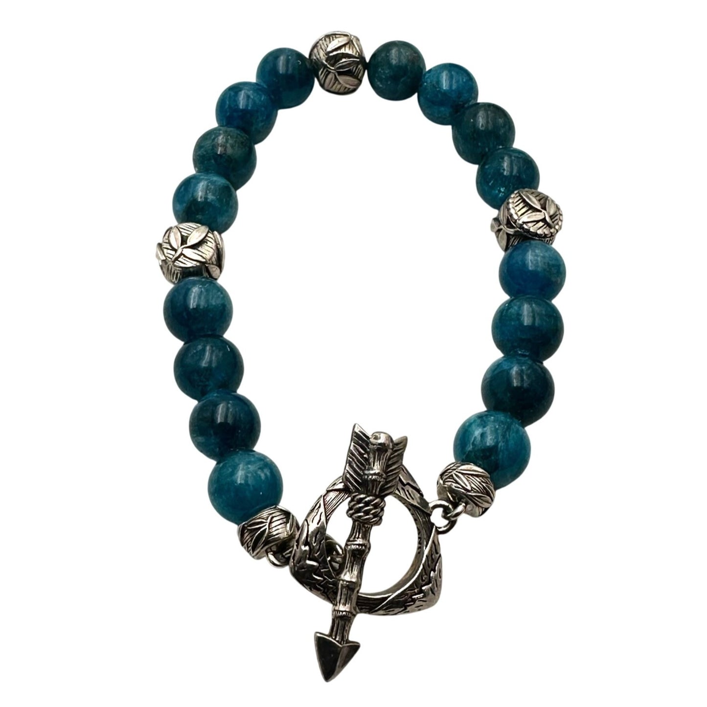 John Hardy JAI Sterling Silver Blue Apatite Bead Toggle Bracelet 7 Inch