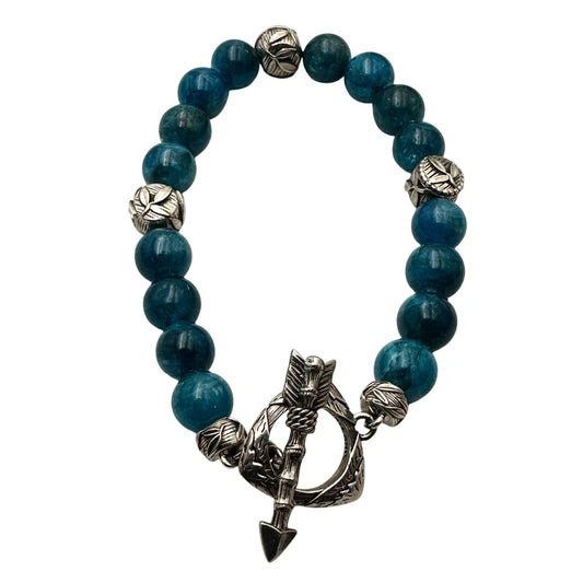 John Hardy JAI Sterling Silver Blue Apatite Bead Toggle Bracelet 7 Inch