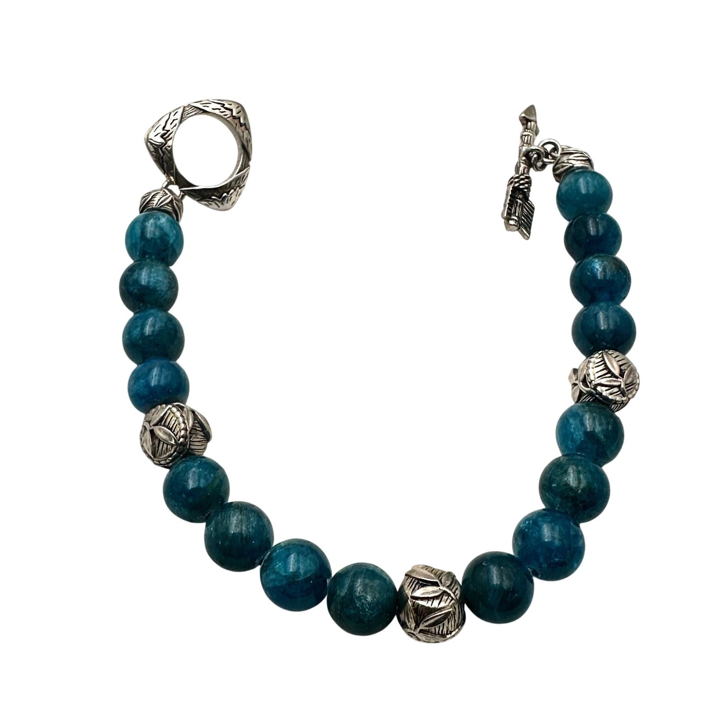 John Hardy JAI Sterling Silver Blue Apatite Bead Toggle Bracelet 7 Inch