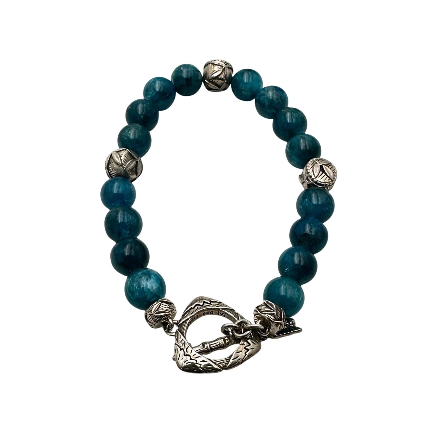 John Hardy JAI Sterling Silver Blue Apatite Bead Toggle Bracelet 7 Inch