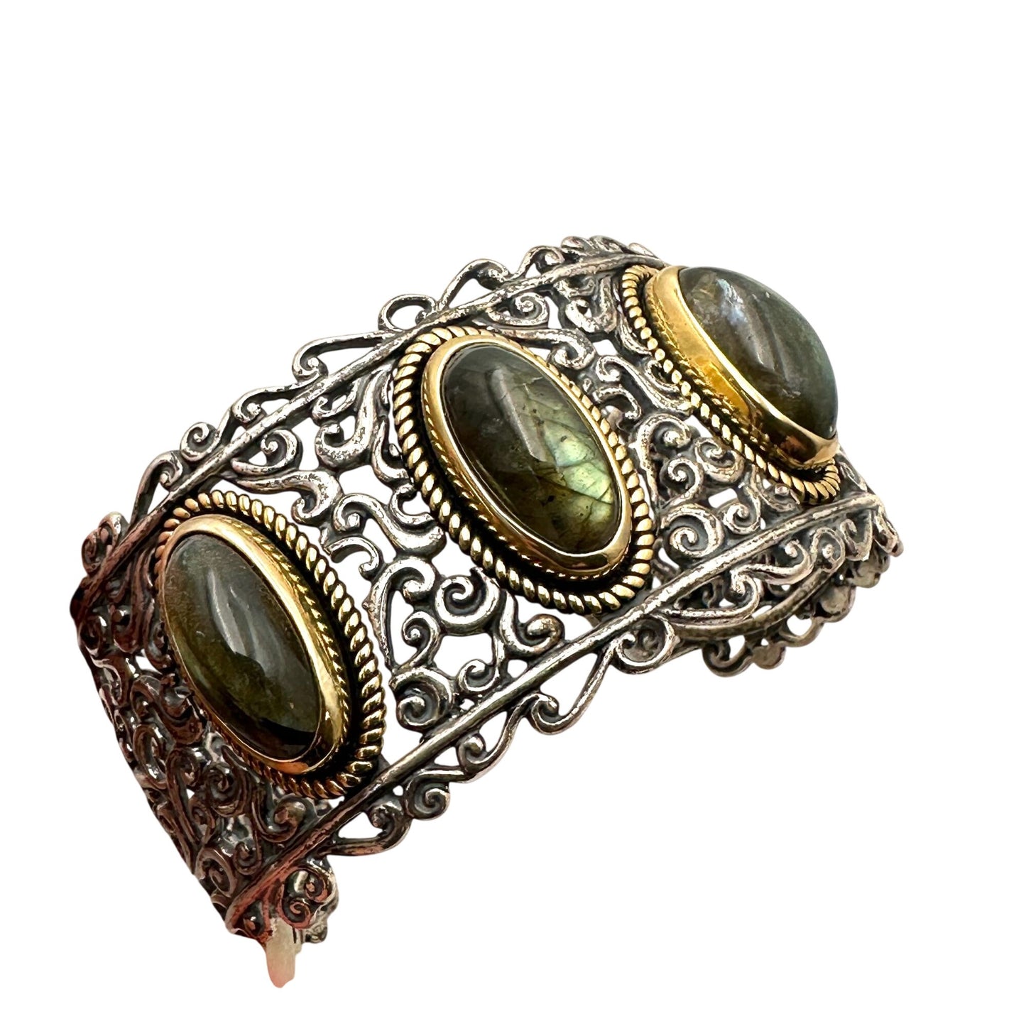 Carolyn Pollack Bracelet Labradorite Sterling Silver Brass Wide Cuff