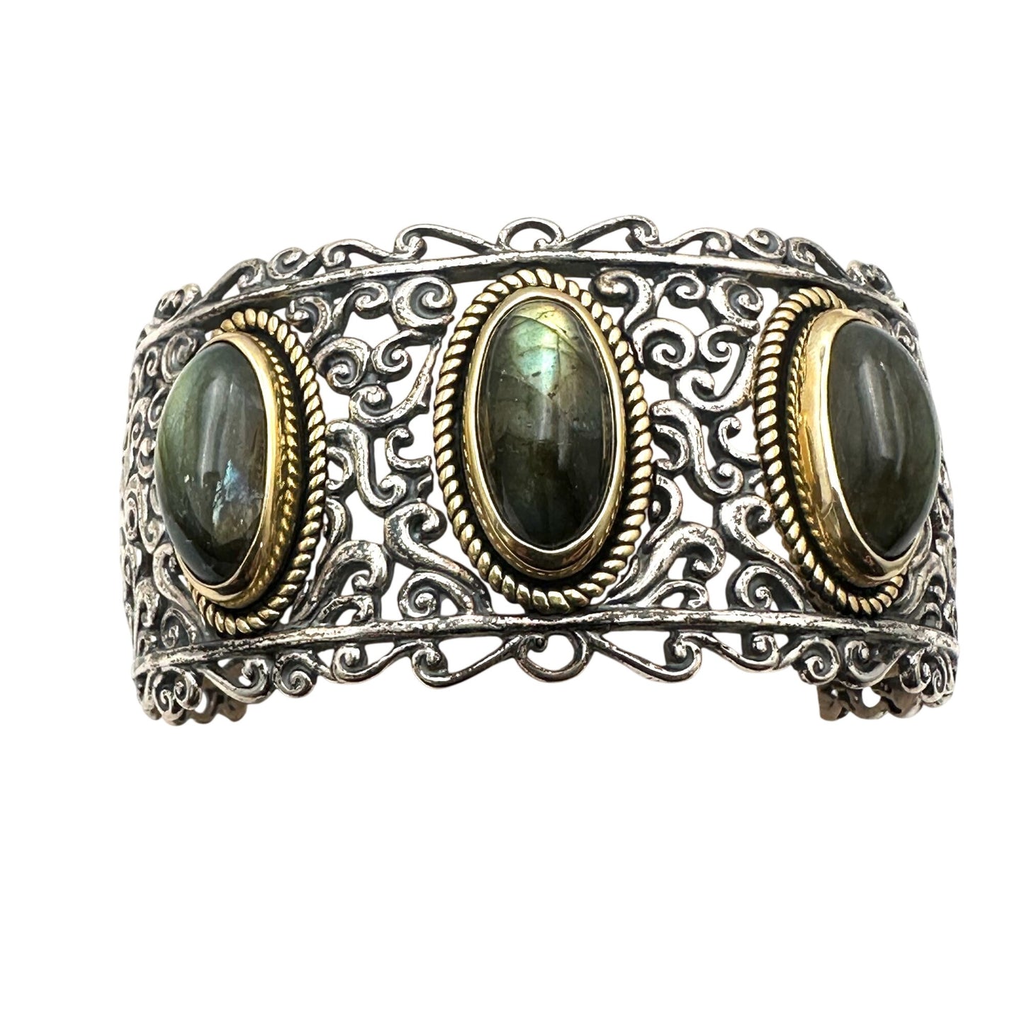 Carolyn Pollack Bracelet Labradorite Sterling Silver Brass Wide Cuff