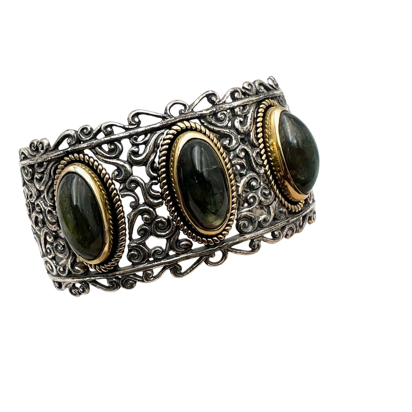 Carolyn Pollack Bracelet Labradorite Sterling Silver Brass Wide Cuff