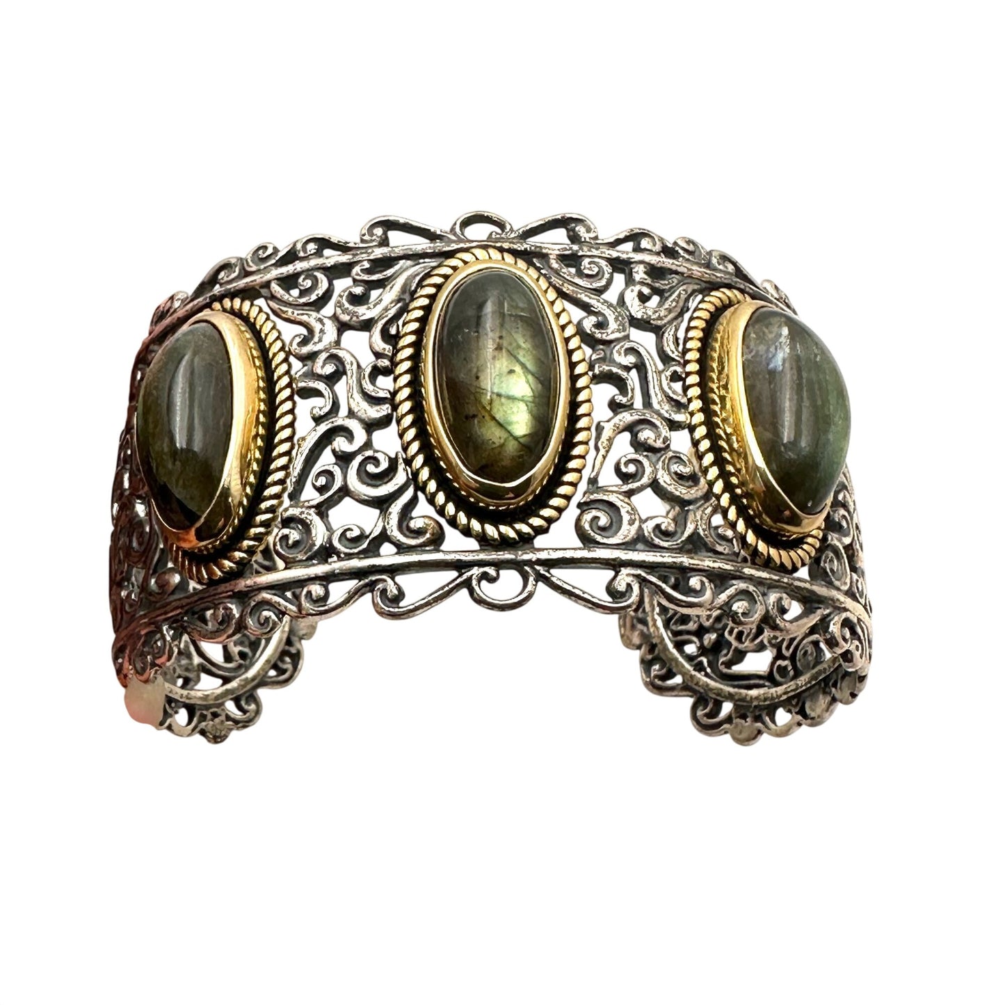 Carolyn Pollack Bracelet Labradorite Sterling Silver Brass Wide Cuff