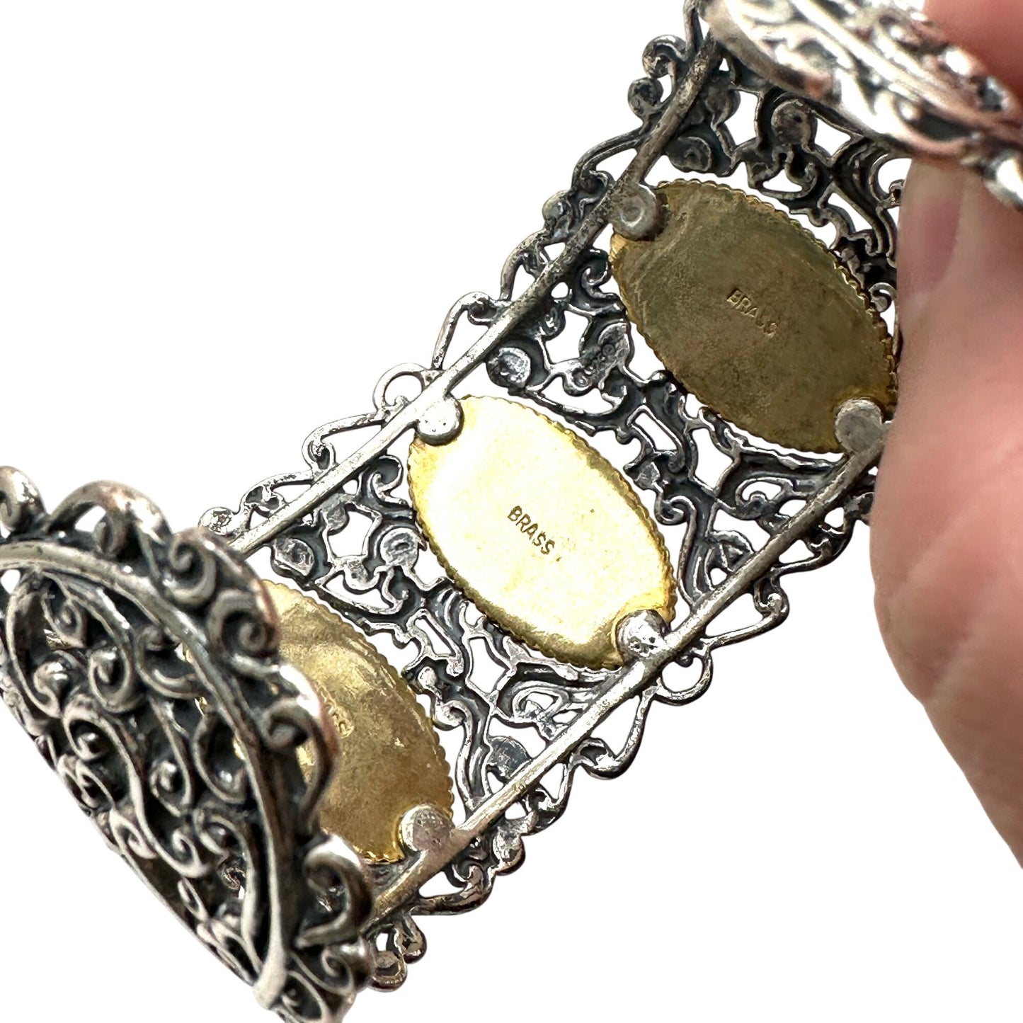 Carolyn Pollack Bracelet Labradorite Sterling Silver Brass Wide Cuff