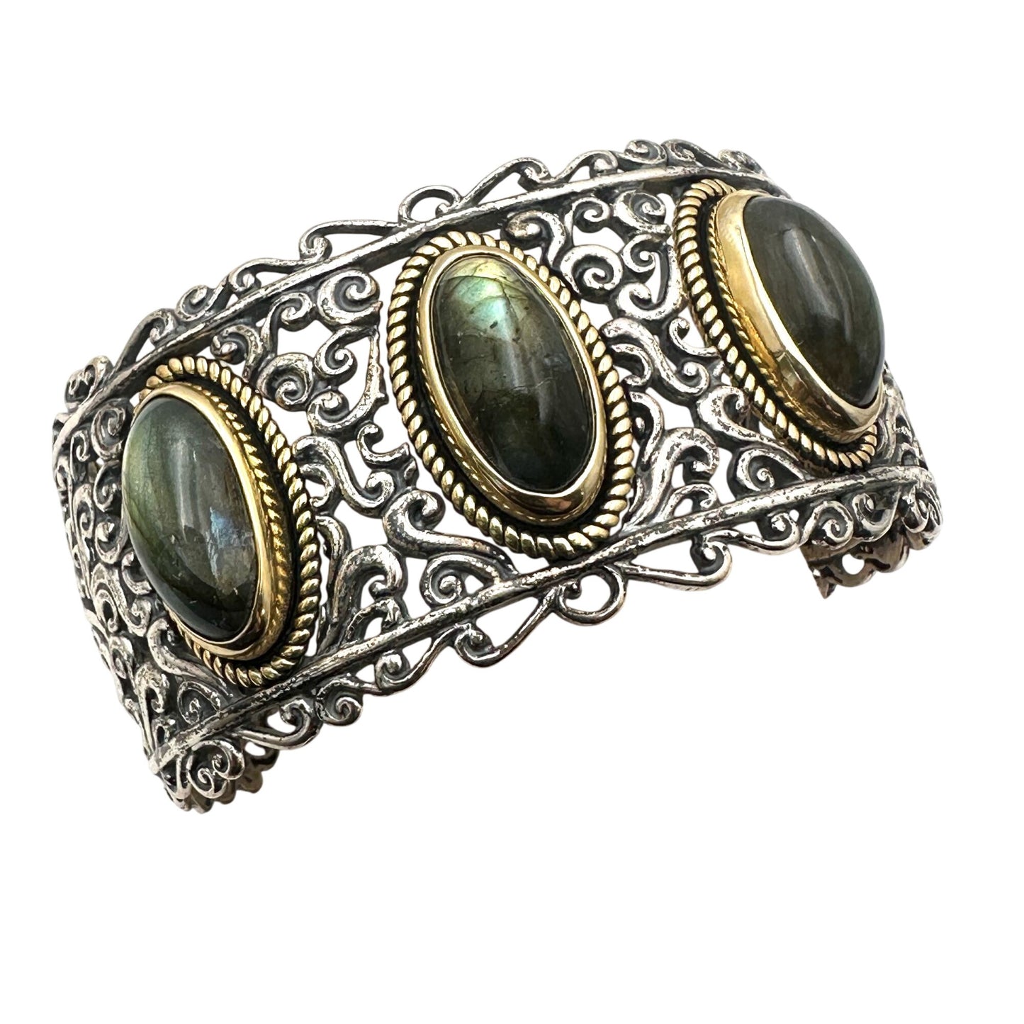 Carolyn Pollack Bracelet Labradorite Sterling Silver Brass Wide Cuff