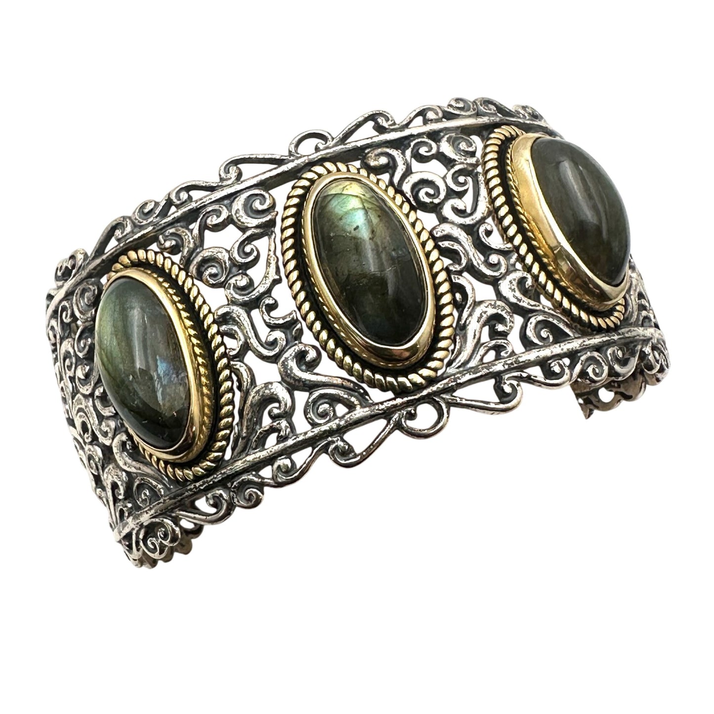 Carolyn Pollack Bracelet Labradorite Sterling Silver Brass Wide Cuff