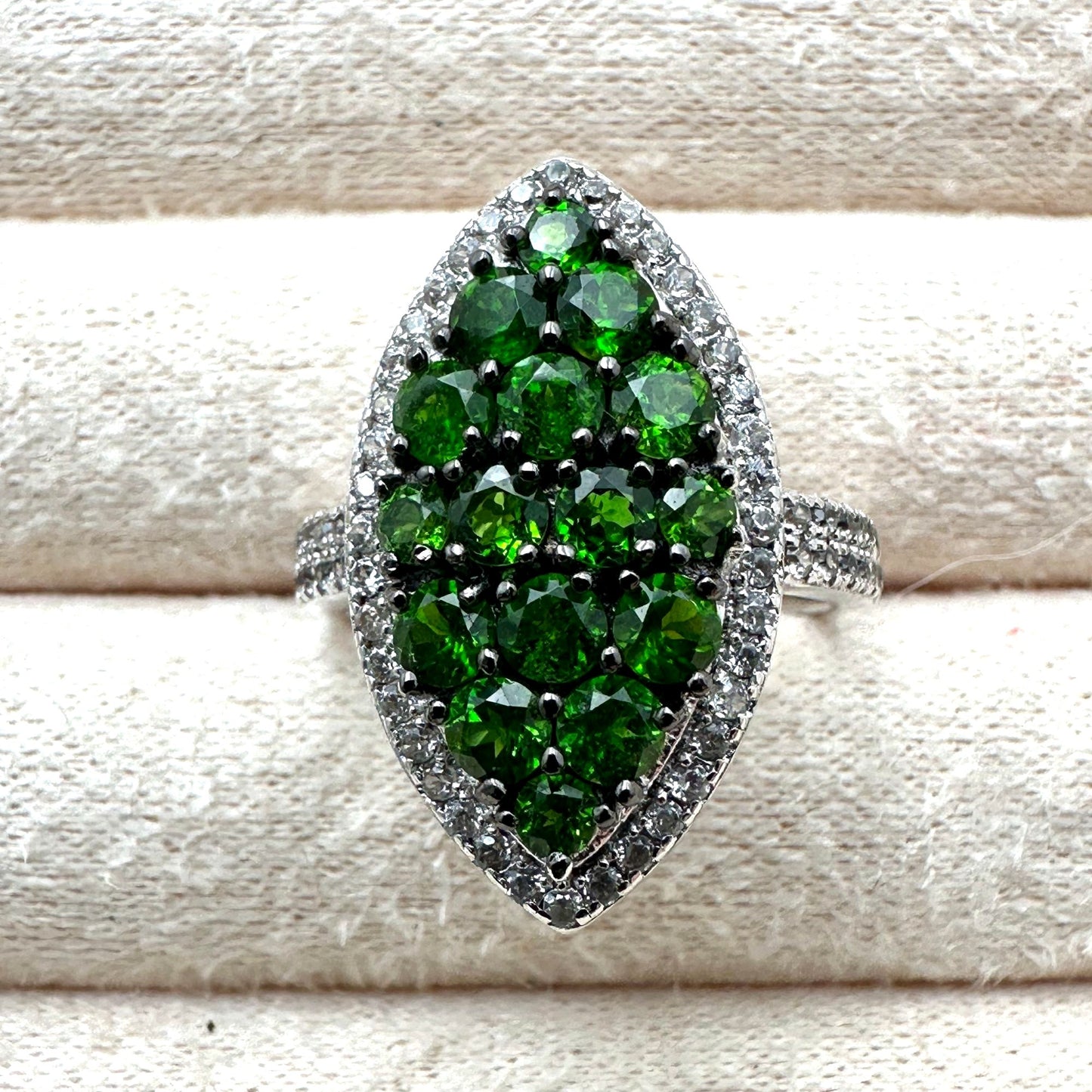 Chrome Diopside & Sapphire Ring Sterling Silver Size 8 Statement Jewelry