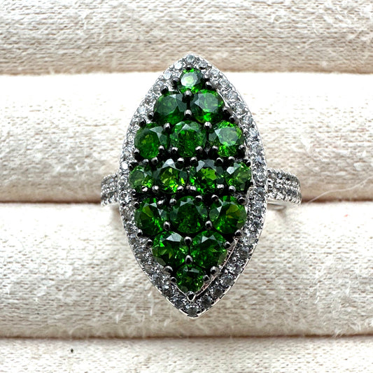 Chrome Diopside & Sapphire Ring Sterling Silver Size 8 Statement Jewelry
