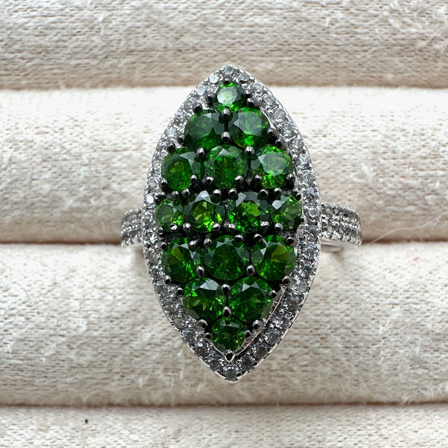 Chrome Diopside & Sapphire Ring Sterling Silver Size 8 Statement Jewelry