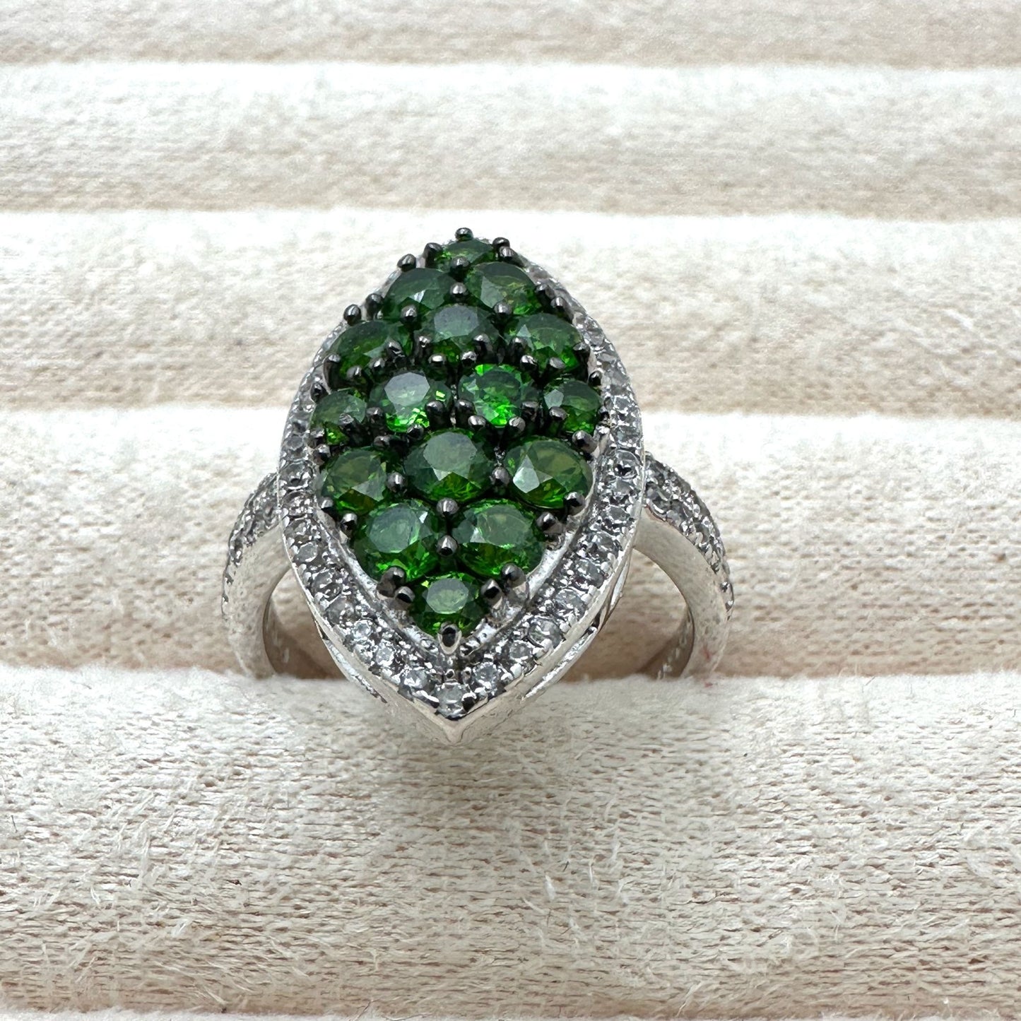 Chrome Diopside & Sapphire Ring Sterling Silver Size 8 Statement Jewelry