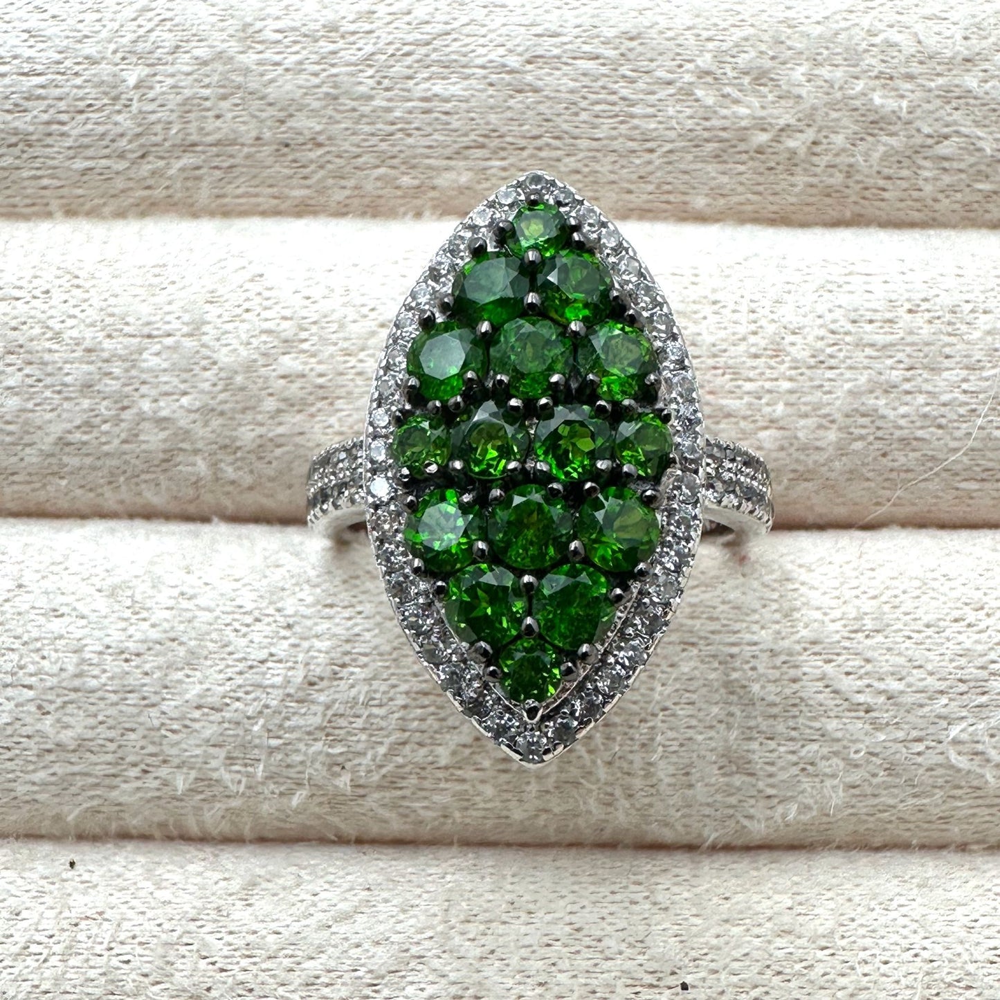 Chrome Diopside & Sapphire Ring Sterling Silver Size 8 Statement Jewelry
