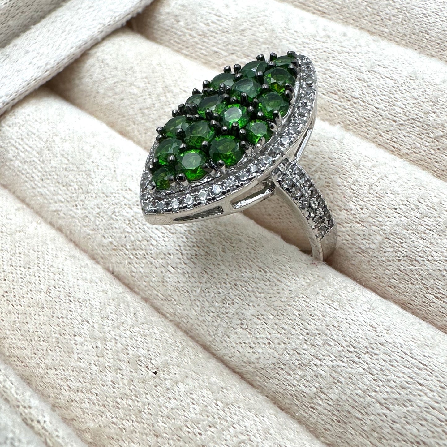 Chrome Diopside & Sapphire Ring Sterling Silver Size 8 Statement Jewelry