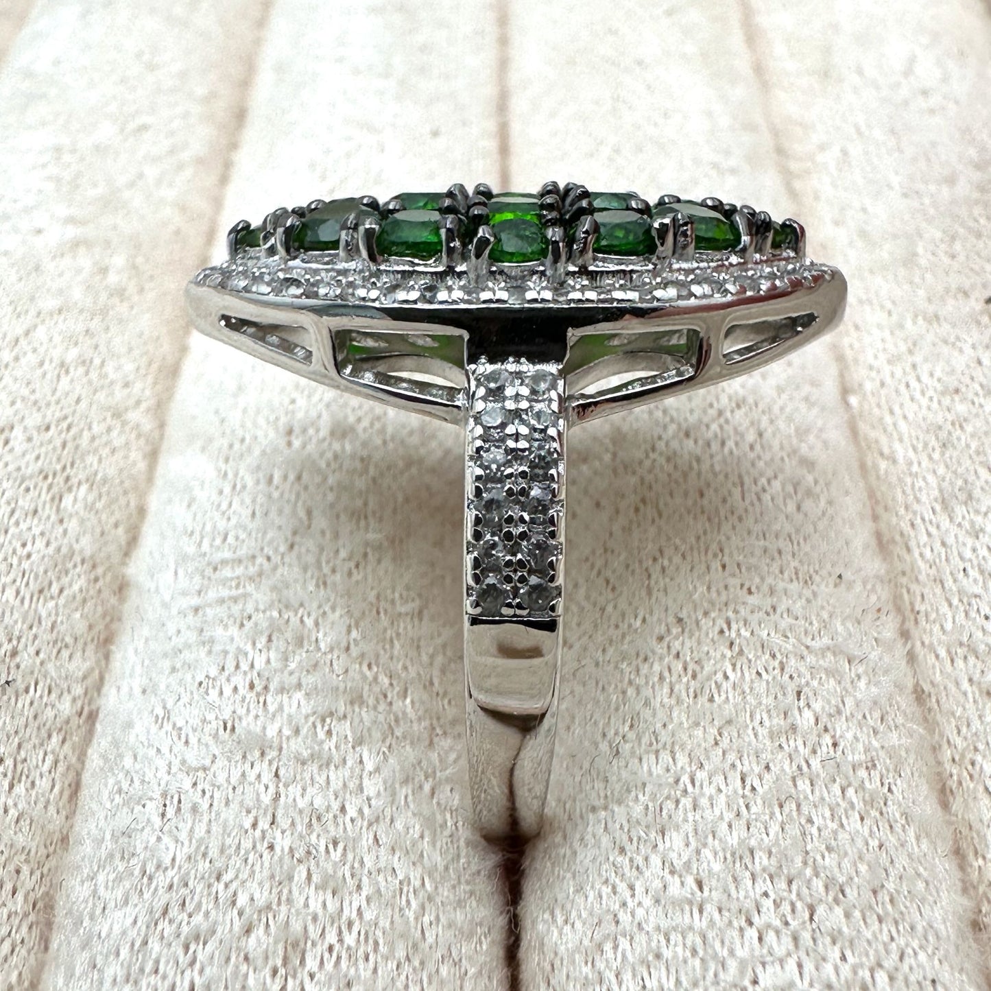 Chrome Diopside & Sapphire Ring Sterling Silver Size 8 Statement Jewelry