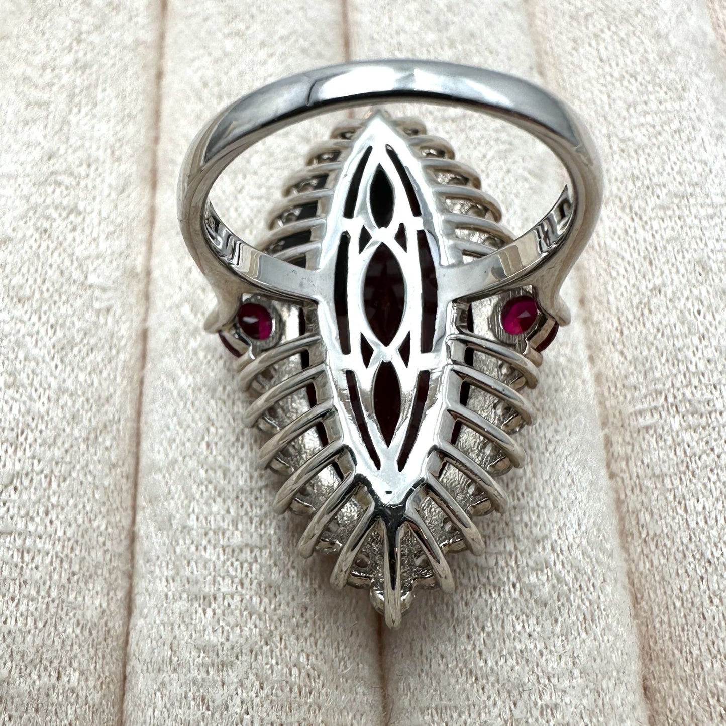Ruby White Sapphire Ring Sterling Silver Statement Jewelry Size 8