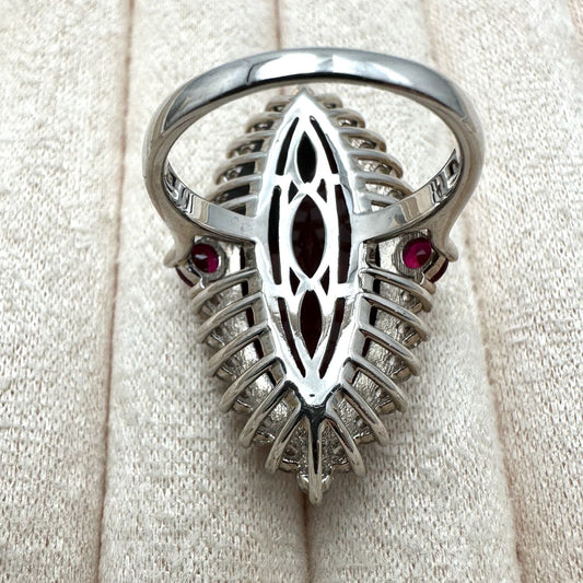 Ruby White Sapphire Ring Sterling Silver Statement Jewelry Size 8