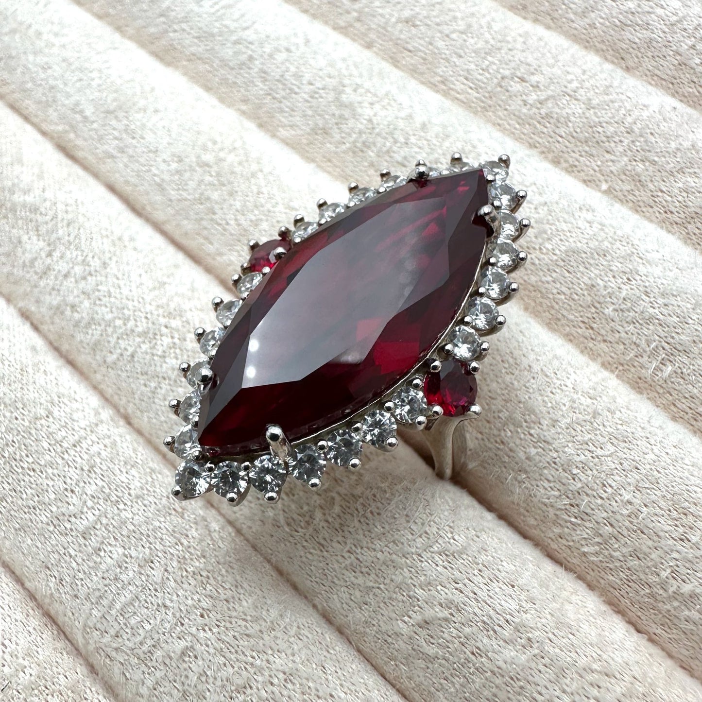 Ruby White Sapphire Ring Sterling Silver Statement Jewelry Size 8