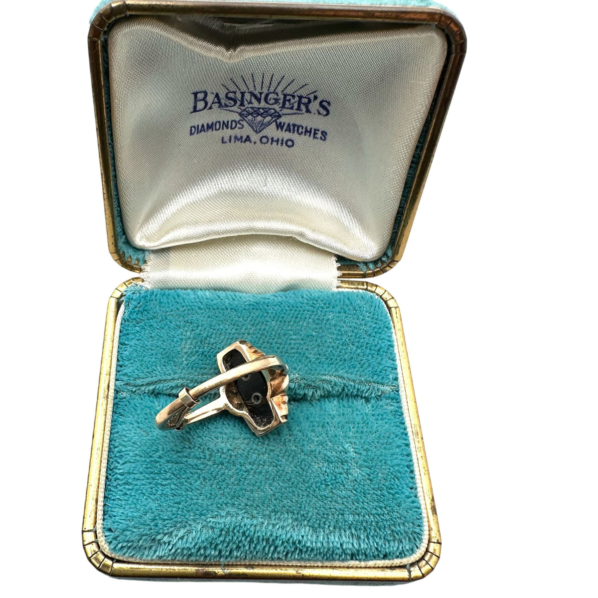 Antique Art Deco 10K Gold Diamond Black Onyx Ring Size 7.25 Box Included
